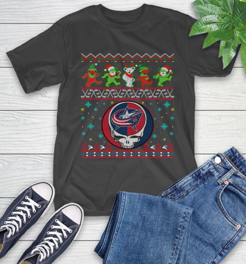 Christmas Ugly NHL Columbus Blue Jackets Grateful Dead Rock Band Skull Hockey Sports T-Shirt