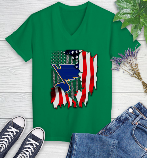 St.Louis Blues NHL Hockey American Flag Women's V-Neck T-Shirt 5