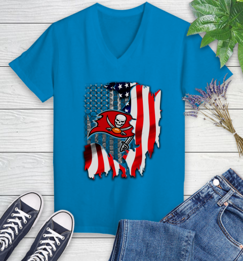 Tampa Bay Buccaneers NFL Football American Flag Women's V-Neck T-Shirt 7
