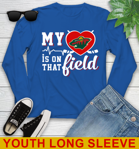 NHL My Heart Is On That Field Hockey Sports Minnesota Wild Youth Long Sleeve 10