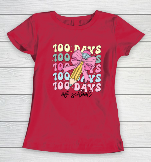 100 Days of School Girls Coquette Bow 100th Day of School Women's T-Shirt 6