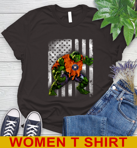 Houston Astros Hulk Marvel Avengers MLB Baseball American Flag Women's T-Shirt 9