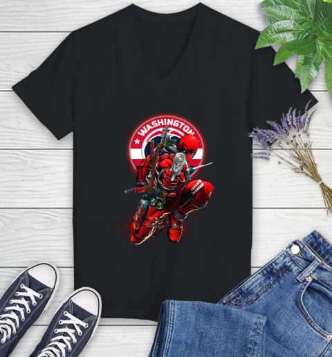 NBA Deadpool Marvel Comics Sports Basketball Washington Wizards Women's V-Neck T-Shirt 2