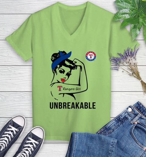 MLB Texas Rangers Girl Unbreakable Baseball Sports Women's V-Neck T-Shirt 6