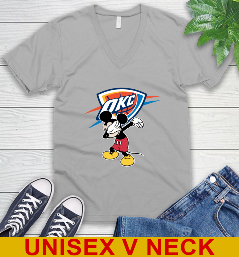 Oklahoma City Thunder NBA Basketball Dabbing Mickey Disney Sports V-Neck T-Shirt 4
