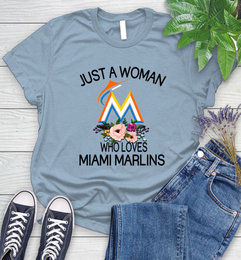 MLB Just A Woman Who Loves Miami Marlins Baseball Sports Women's T-Shirt 6