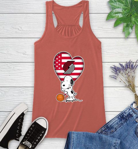Portland Trail Blazers NBA Basketball The Peanuts Movie Adorable Snoopy Racerback Tank 4