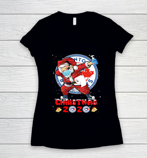 Toronto Blue Jays Funny Santa Claus Dabbing Christmas 2020 MLB Women's V-Neck T-Shirt