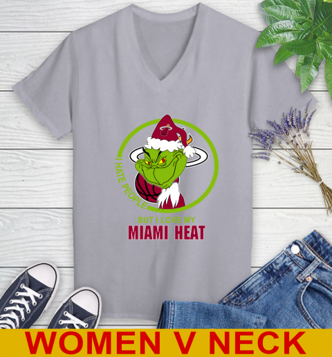 Miami Heat NBA Christmas Grinch I Hate People But I Love My Favorite Basketball Team Women's V-Neck T-Shirt 5