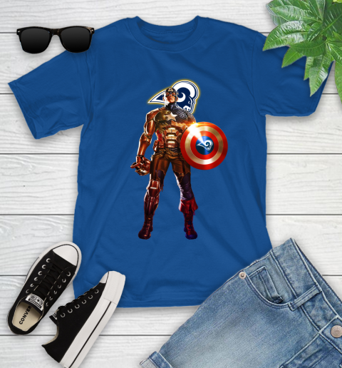 NFL Captain America Marvel Avengers Endgame Football Sports Los Angeles Rams Youth T-Shirt 9