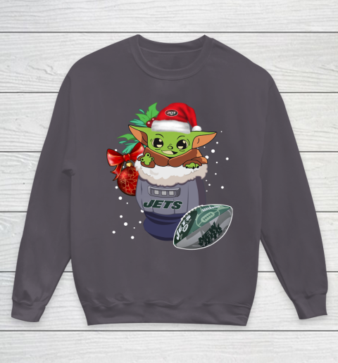 New York Jets Christmas Baby Yoda Star Wars Funny Happy NFL Youth Sweatshirt 6