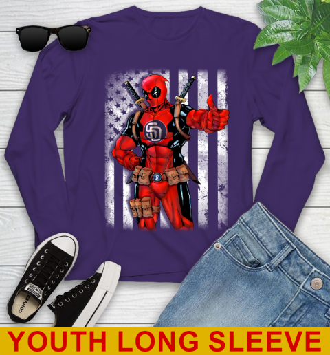MLB Baseball San Diego Padres Deadpool American Flag Shirt Youth Long Sleeve 4