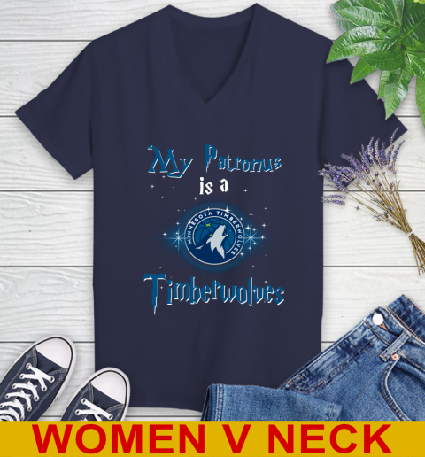 NBA Basketball Harry Potter My Patronus Is A Minnesota Timberwolves Women's V-Neck T-Shirt 12