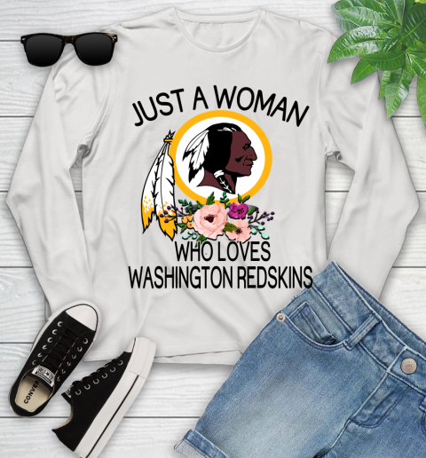 NFL Just A Woman Who Loves Washington Redskins Football Sports Youth Long Sleeve