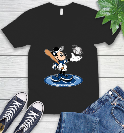 MLB Baseball Kansas City Royals Cheerful Mickey Disney Shirt V-Neck T-Shirt