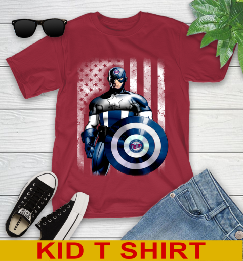 Minnesota Twins MLB Baseball Captain America Marvel Avengers American Flag Shirt Youth T-Shirt 12