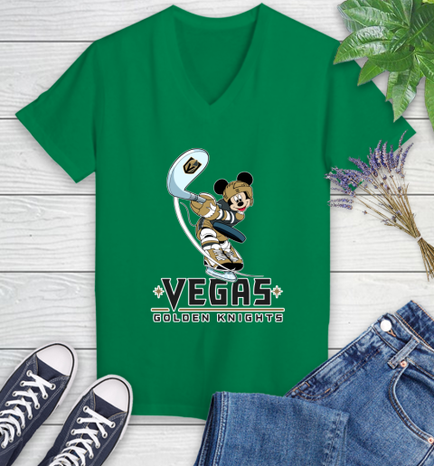 NHL Hockey Vegas Golden Knights Cheerful Mickey Mouse Shirt Women's V-Neck T-Shirt 5