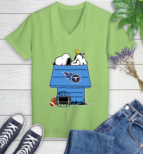 Tennessee Titans NFL Football Snoopy Woodstock The Peanuts Movie Women's V-Neck T-Shirt 11