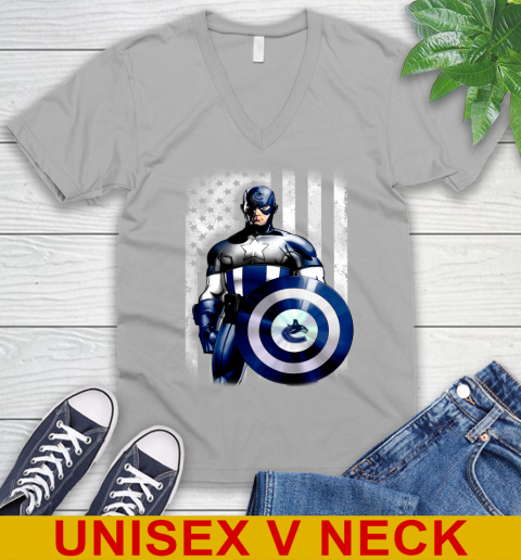 Vancouver Canucks NHL Hockey Captain America Marvel Avengers American Flag Shirt V-Neck T-Shirt 3
