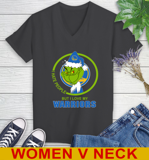 Golden State Warriors NBA Christmas Grinch I Hate People But I Love My Favorite Basketball Team Women's V-Neck T-Shirt 9