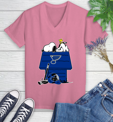 St.Louis Blues NHL Hockey Snoopy Woodstock The Peanuts Movie Women's V-Neck T-Shirt 13