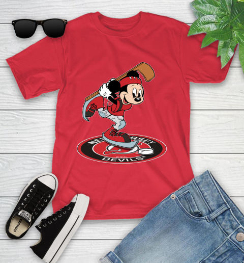 NHL Hockey New Jersey Devils Cheerful Mickey Disney Shirt Youth T-Shirt 10