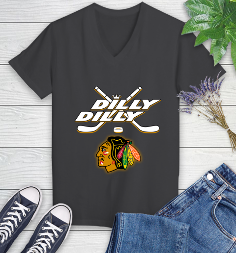 NHL Chicago Blackhawks Dilly Dilly Hockey Sports Women's V-Neck T-Shirt 8