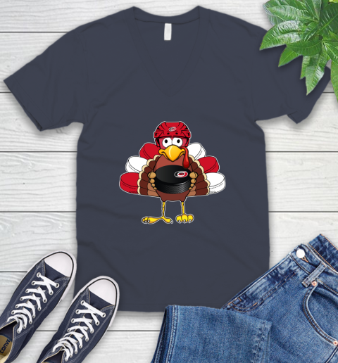 Carolina Hurricanes Turkey Thanksgiving Day V-Neck T-Shirt 9