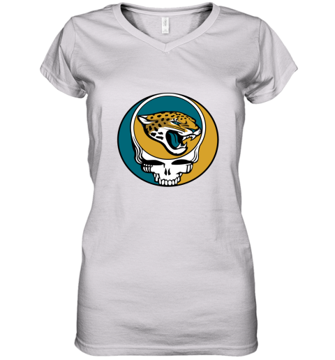 NFL Team Jacksonville Jaguars x Grateful Dead Logo Band Women's V-Neck T-Shirt