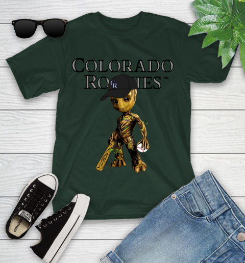 MLB Colorado Rockies Groot Guardians Of The Galaxy Baseball Youth T-Shirt 5