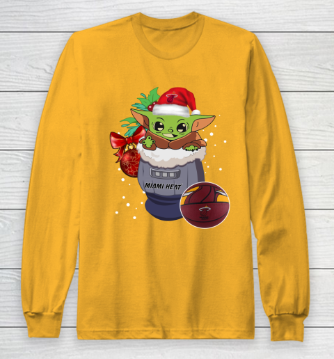 Miami Heat Christmas Baby Yoda Star Wars Funny Happy NBA Long Sleeve T-Shirt 3