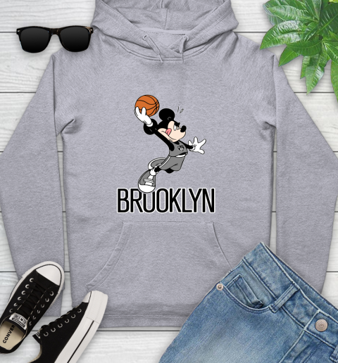 NBA Basketball Brooklyn Nets Cheerful Mickey Mouse Shirt Youth Hoodie 6