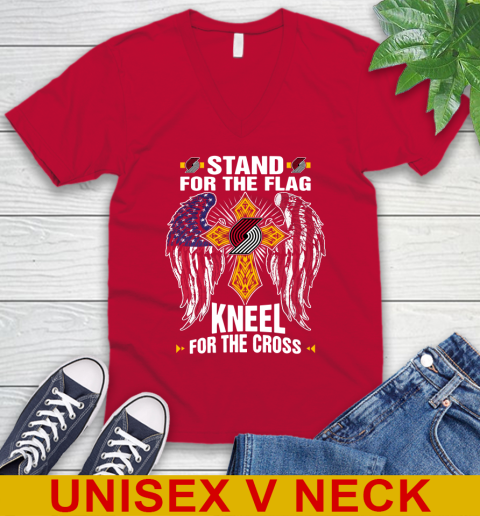 NBA Basketball Portland Trail Blazers Stand For Flag Kneel For The Cross Shirt V-Neck T-Shirt 6