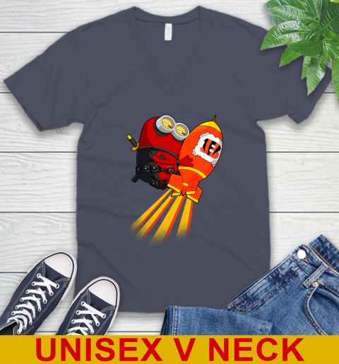 NFL Football Cincinnati Bengals Deadpool Minion Marvel Shirt V-Neck T-Shirt 7