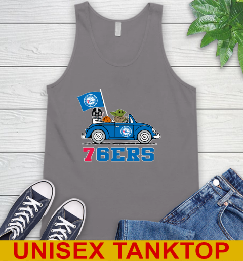 NBA Basketball Philadelphia 76ers Darth Vader Baby Yoda Driving Star Wars Shirt Tank Top 7