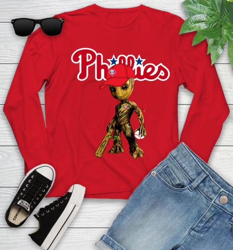 MLB Philadelphia Phillies Groot Guardians Of The Galaxy Baseball Youth Long Sleeve 11