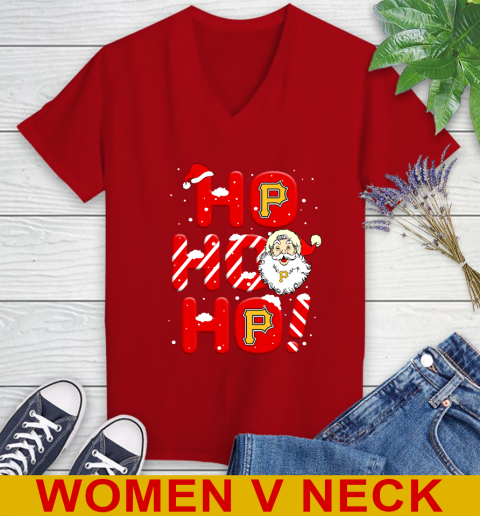 Pittsburgh Pirates MLB Baseball Ho Ho Ho Santa Claus Merry Christmas Shirt Women's V-Neck T-Shirt 10