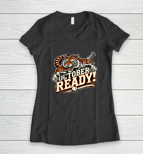 October Ready Baseball Tiger Fan Women's V-Neck T-Shirt 4