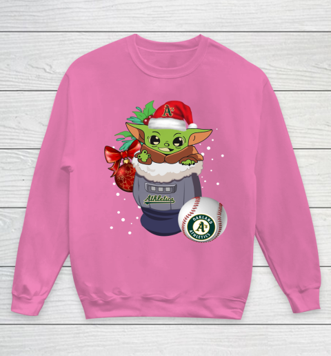 Oakland Athletics Christmas Baby Yoda Star Wars Funny Happy MLB Youth Sweatshirt 7