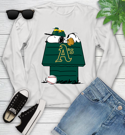 MLB Oakland Athletics Snoopy Woodstock The Peanuts Movie Baseball T Shirt Youth Long Sleeve