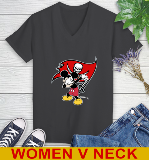 Tampa Bay Buccaneers NFL Football Dabbing Mickey Disney Sports Women's V-Neck T-Shirt 9