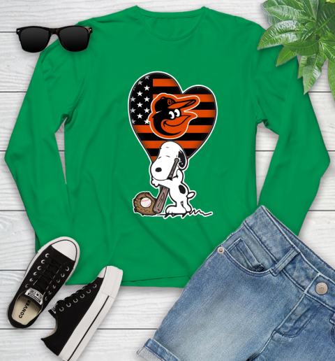 Baltimore Orioles MLB Baseball The Peanuts Movie Adorable Snoopy Youth Long Sleeve 6