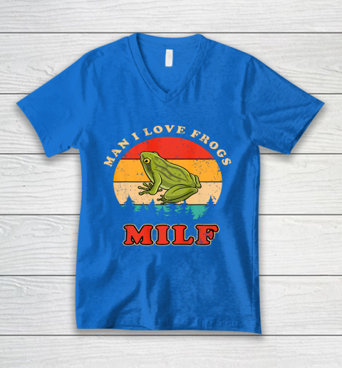 MILF Man I Love Frogs Funny Retro Frog V-Neck T-Shirt 5