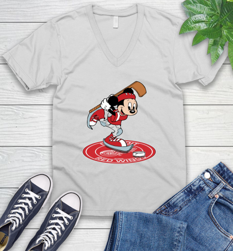 NHL Hockey Detroit Red Wings Cheerful Mickey Disney Shirt V-Neck T-Shirt 2