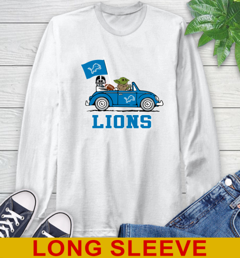 NFL Football Detroit Lions Darth Vader Baby Yoda Driving Star Wars Shirt Long Sleeve T-Shirt