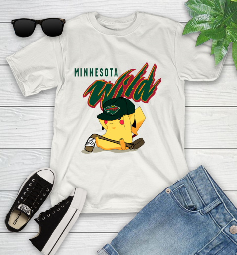 NHL Pikachu Hockey Sports Minnesota Wild Youth T-Shirt
