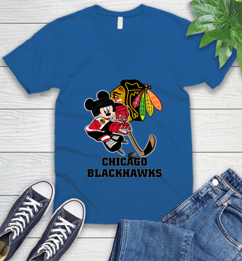 NHL Chicago Blackhawks Mickey Mouse Disney Hockey T Shirt V-Neck T-Shirt 6