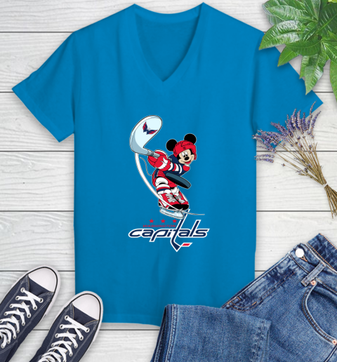 NHL Hockey Washington Capitals Cheerful Mickey Mouse Shirt Women's V-Neck T-Shirt 6