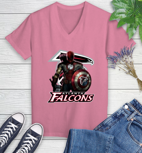 NFL Captain America Thor Spider Man Hawkeye Avengers Endgame Football Atlanta Falcons Women's V-Neck T-Shirt 13