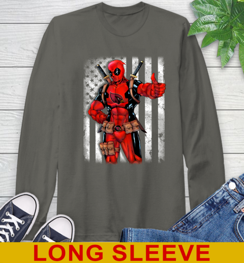 NFL Football Arizona Cardinals Deadpool American Flag Shirt Long Sleeve T-Shirt 10